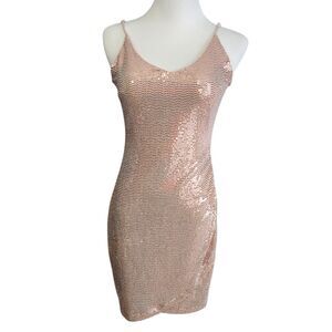 Silvergate Pink Sequin Mini Dress Womens Size Large Blush Strappy Back Party